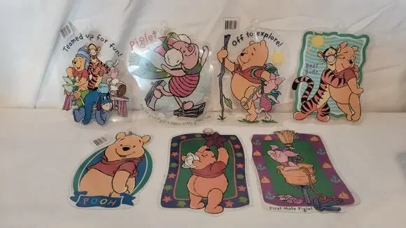 Vintage Disney Winnie the Pooh Color Clings Window Clings Lot of 7 Pooh...
