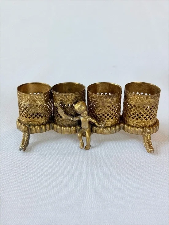 Vintage Gold-Tone Lipstick Holder with Cherub Accent | Romantic Vanity Decor