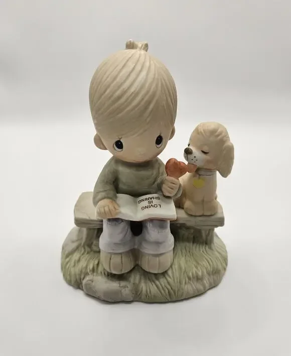 Vintage 1979 Precious Moments Loving Is Sharing Boy Dog Jonathan & David Enesco