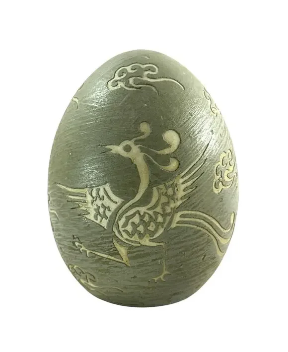 Bombay Co Asian Phoenix Decorative Ceramic Egg Celadon Green 5” Chinoiserie
