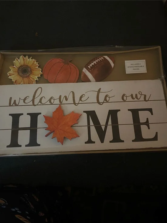 Hobby Lobby Welcome to Our Home Plaque - Orange Leaf Accent