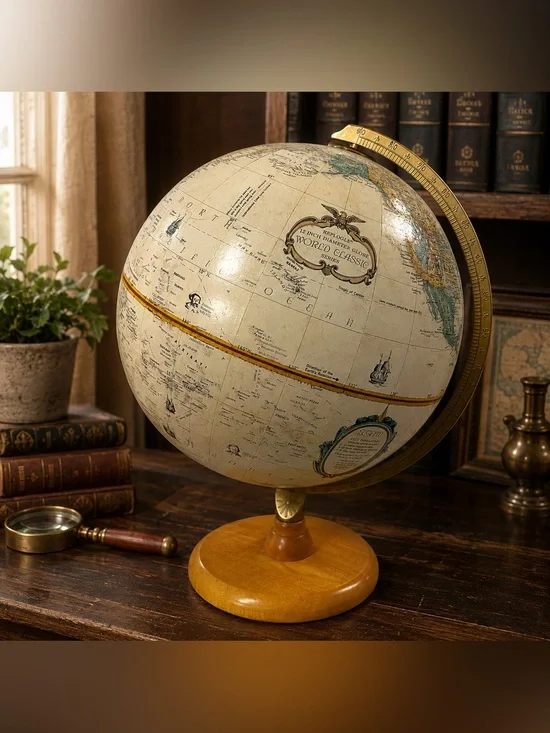 Vintage c1979 Replogle World Classic 12” Globe Raised Relief Wood Base USA