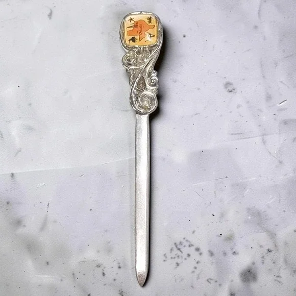 VTG 1950's Jula Texas Souvenir Metal Letter Opener Western Filigree Office Desk