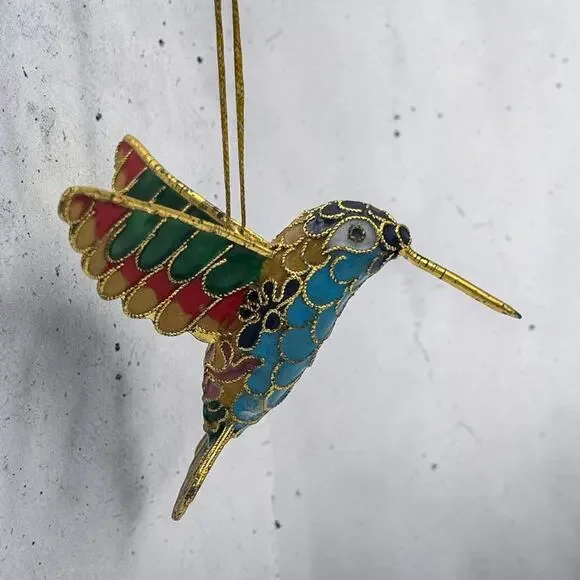 Cloisonne Hummingbird Ornament , Enamel on Copper