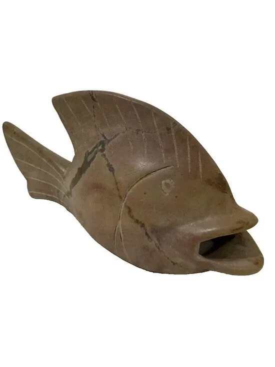 Hand Carved Natural Stone Fish Sculpture Statue Coastal Beach House Decor 4.5
