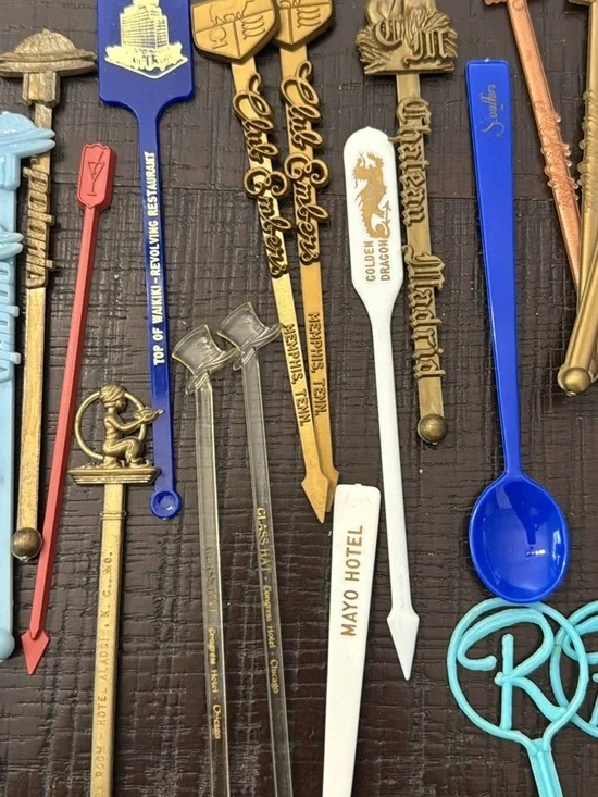 Vintage Mid-Century Cocktail Swizzle Sticks & Barware Lot (30+ pieces)