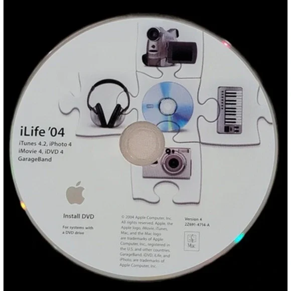 Apple iLife '04 Install‎ DVD iTunes iPhoto iMovie iDVD GarageBand Mac Software