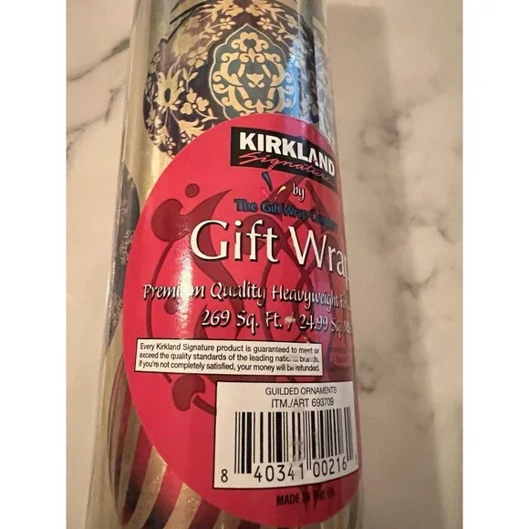 Roll Christmas Gift Wrap 269 Sq ft guilded ornaments gold heavyweight foil