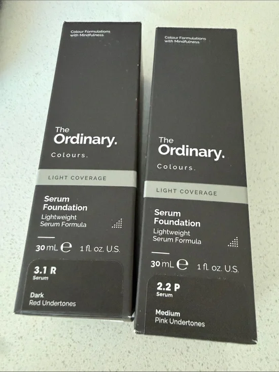 The Ordinary Serum Foundation Duo in 3.1 R Dark & 2.2 P Medium (Black Packaging)