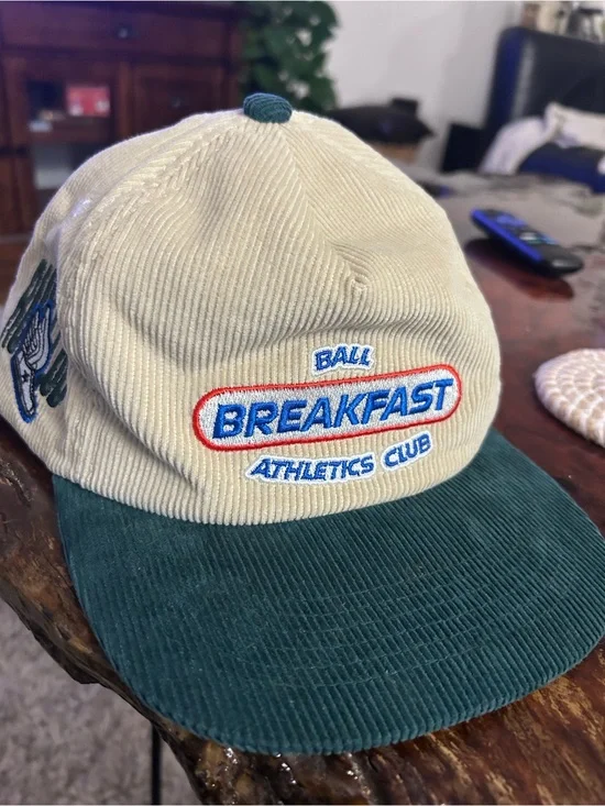Breakfast Athletics Club Corduroy Hat in Cream & Dark Green