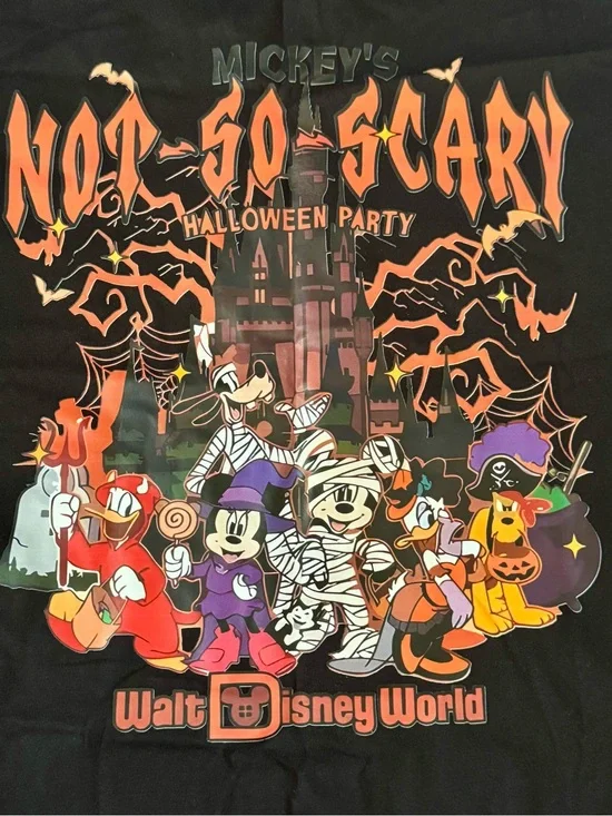 Disney Halloween Party Graphic Tee — Black with Orange, Purple and White Artwork
