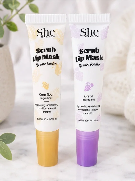 S.HE Makeup Scrub Lip Mask Duo – Corn Flour + Grape