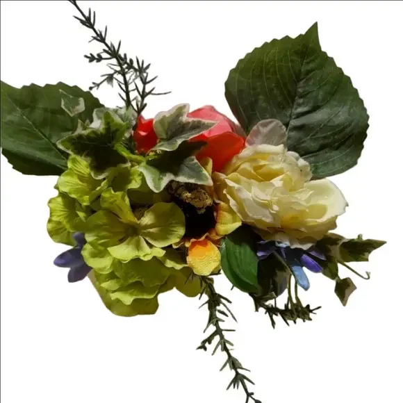 Wooden Box with Faux Flowers and Greenery