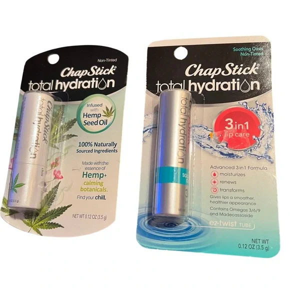 2 ChapSticks Total Hydration 3 in 1 Soothing Oasis + Calming Hemp Lip Balm Renew