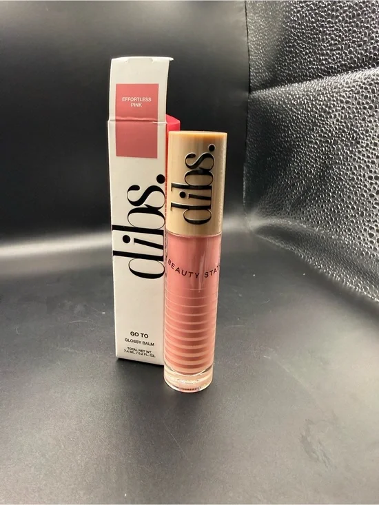 Dibs Go To Glossy Balm in Effortless Pink- pink shimmer
