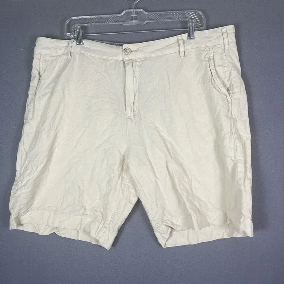 Faherty Shorts Mens Size 38 Beige Khaki Linen Blend Casual Chino Lightweight 9