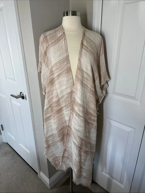 Free People Beige and Cream Striped Shawl kimono style top