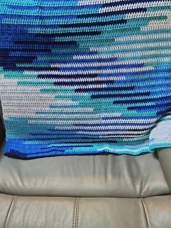 Handmade Blue-Tone Crochet Throw Blanket - Multipattern Home Accent