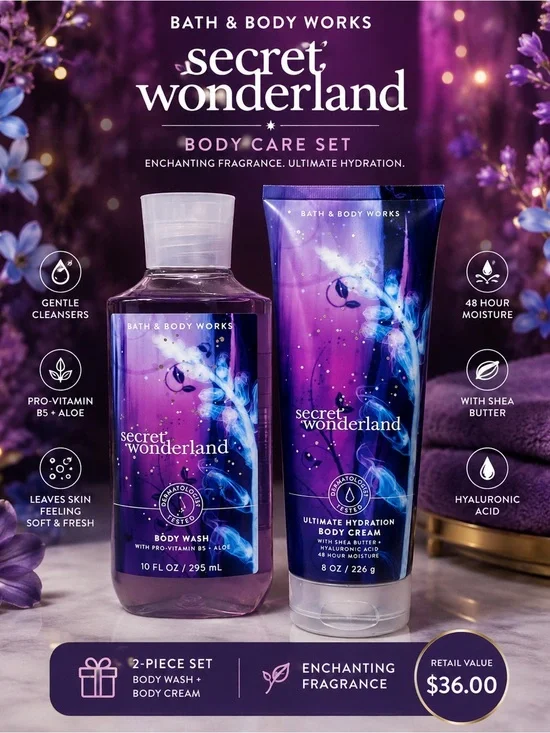 Bath & Body Works Secret Wonderland Body Wash + Body Cream Set