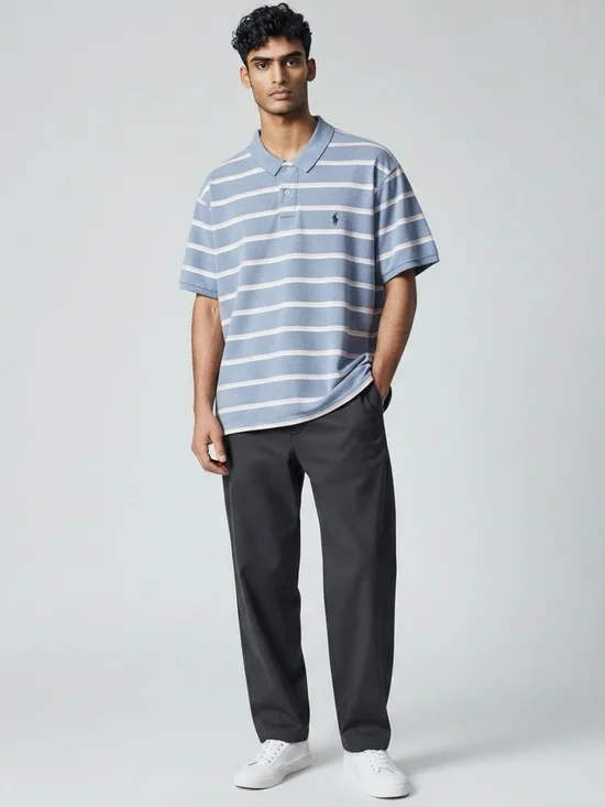 Ralph Lauren Light Blue and White Striped Polo Shirt