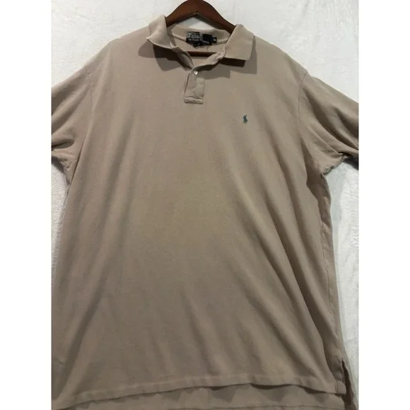 Vintage Polo Ralph Lauren Mens‎ XXL Classic Tan Polo Shirt Short Sleeve Khaki
