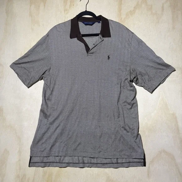 Polo Golf Ralph Lauren Polo Shirt Men's Large‎ Brown Herringbone Cotton
