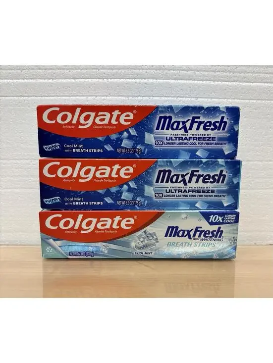 Colgate MaxFresh‎ Toothpaste with Breath Strips, Cool Mint, 6.3oz Lot of 3