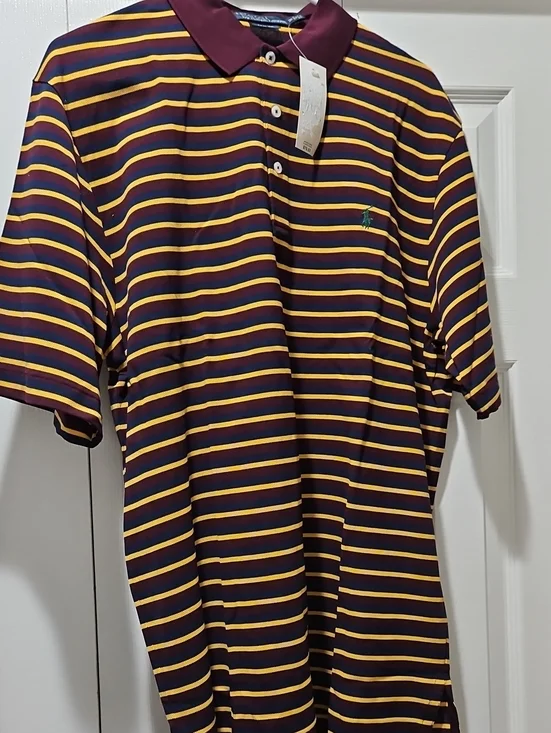 Striped Ralph Lauren Polo Golf Fit Shirt in Burgundy and Yellow