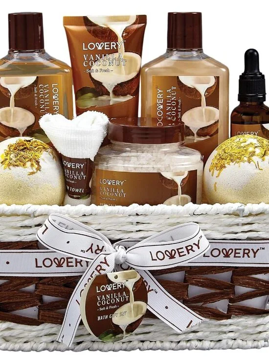Gifts For Women Gift Basket for Women– 9 Piece Set of Vanilla Coconut Home Spa S
