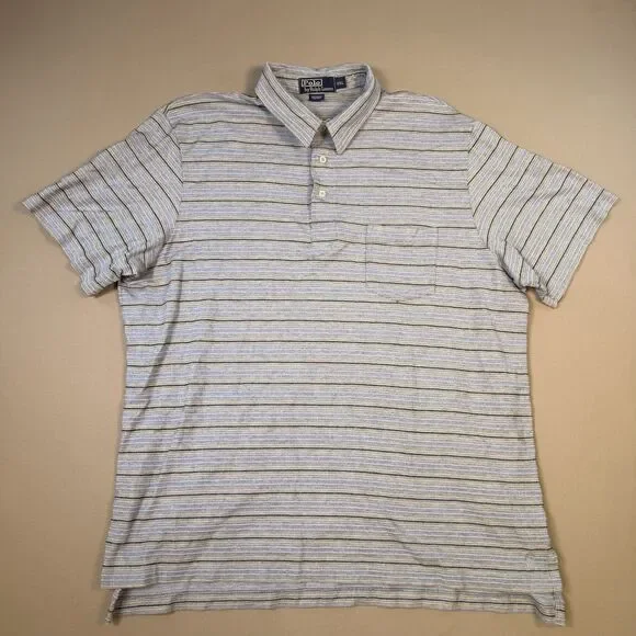 Vintage Ralph Lauren Men’s Polo Shirt Size 2XL Pony Short Sleeve Grey Striped