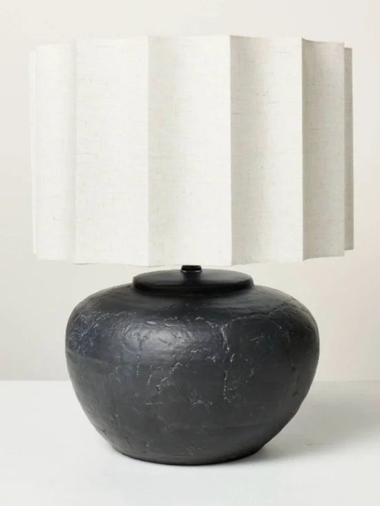 Hearth & Hand Oversized Black Ceramic Lantern Lamp with Fluted Shade - NWT