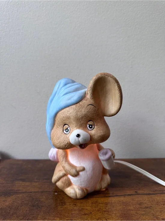 Vtg Ceramic Josef Originals Japan Sleepy Mouse Night Light With Candlestick Rare