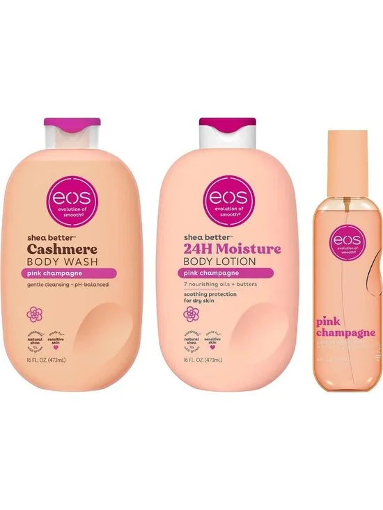 Essential Body Care Bundle - Body Wash, Mist & Lotion Set - Pink Champagne Scent