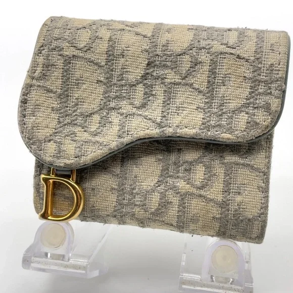 Christian Dior Trotter Saddle Canvas Gray Tri-fold Wallet