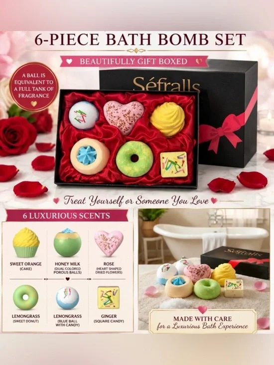 Buy Now✨6 Piece Scented Dessert Bath Bomb Bubble Bath Gift Box Set