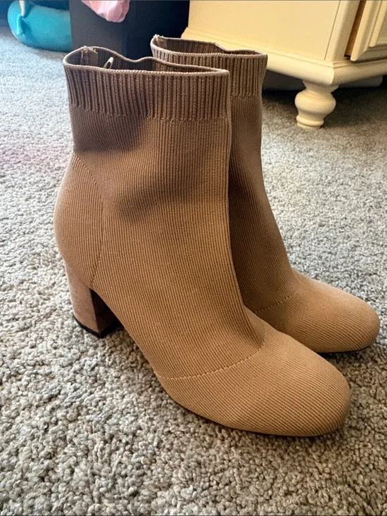 Women's Taupe Knit Sock Ankle Boots - Unbranded