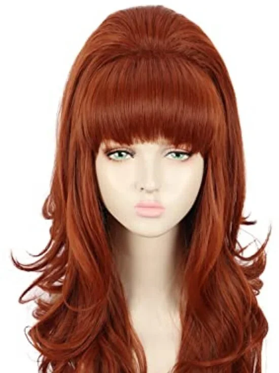Long Ginger‎ Wavy Women Big Bouffant Wig Beehive 60s 70s Cosplay Costume Wig