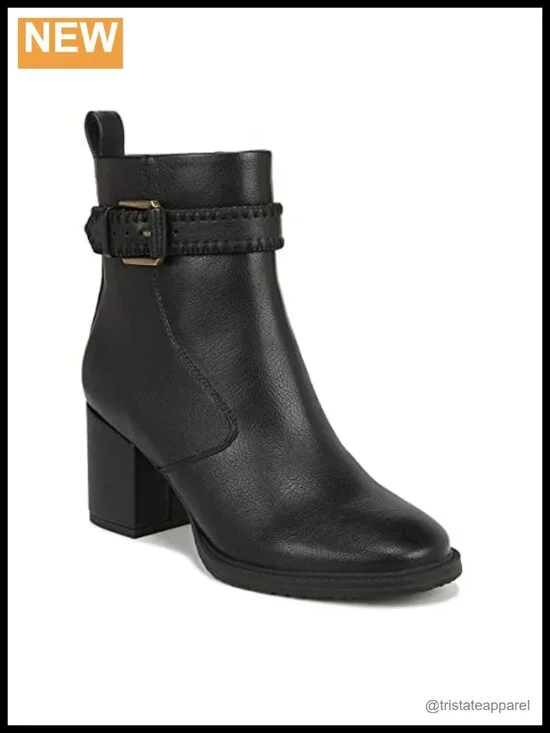 Women's Faux Leather Ankle Bootie with Western Stitching, Side Zip, Block Heel