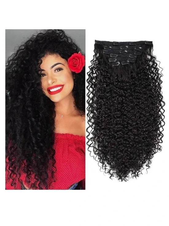 BHF 26”Curly Clip In Hair Extension Double Weft 100% protein Hair Extension 7p