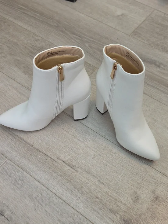 Lulus Elegant White Ankle Booties with Block Heel