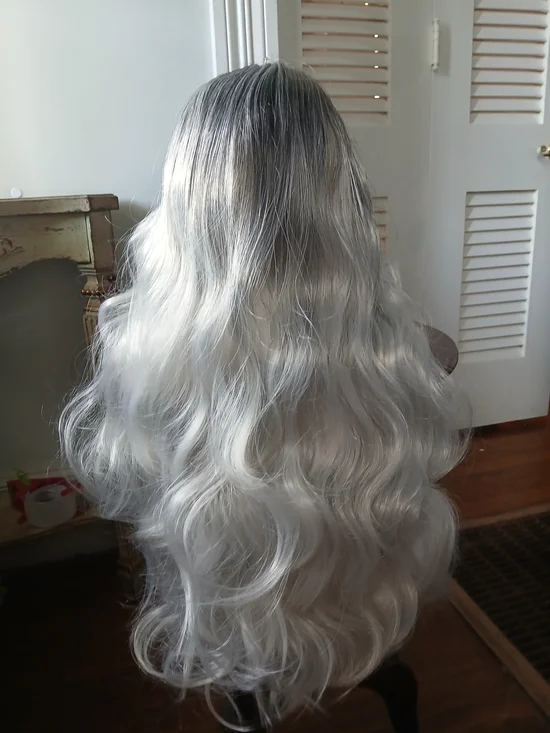 Long Wavy Silver Ombre Women's Wig - Natural Silver Gray