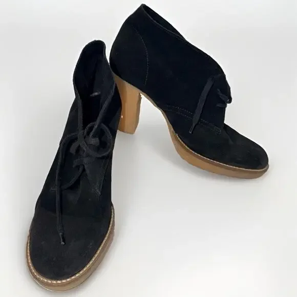 J.Crew Black Suede Lace-Up Block Heel Ankle Booties Sz 10 Chukka Desert Boot JB2