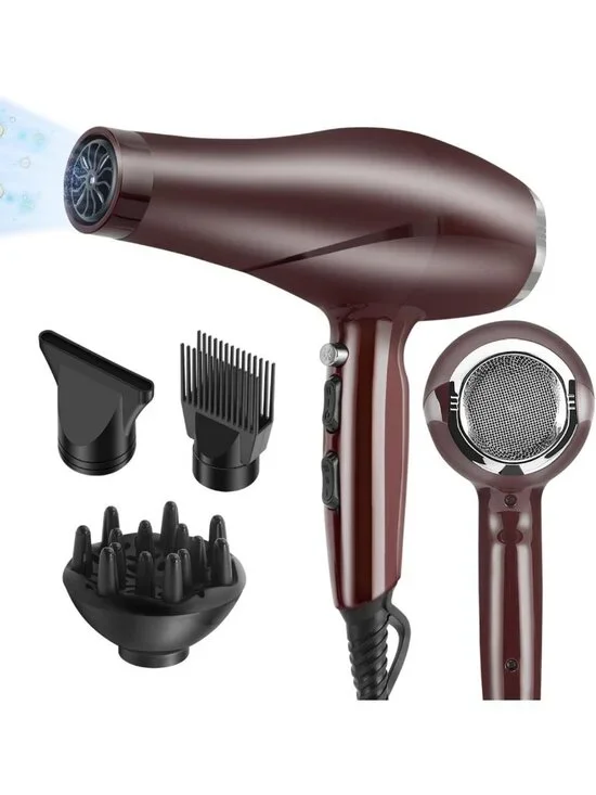 High-Power 2000W Hair Dryer with Diffuser & Comb, Ionic Quiet Fast Drying for