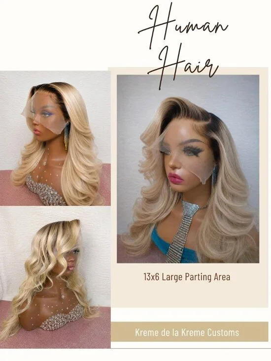 Custom Blonde Balayage Human Hair Lace Front Wig 13x6 HD Lace 22-24 Inch