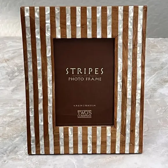Two's Company Mother Of Pearl Wood Striped inlaid 4X6
