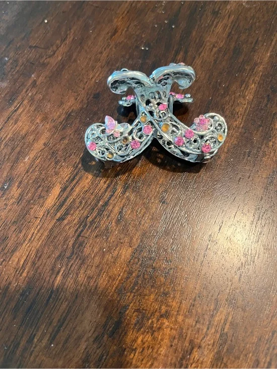 Pink Rhinestone and Filigree Hair Claw