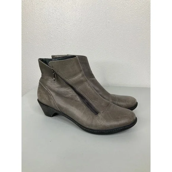 Dansko Grey Leather Diagonal Zip‎ Ankle Boots Womens 42 Low Wedge Booties