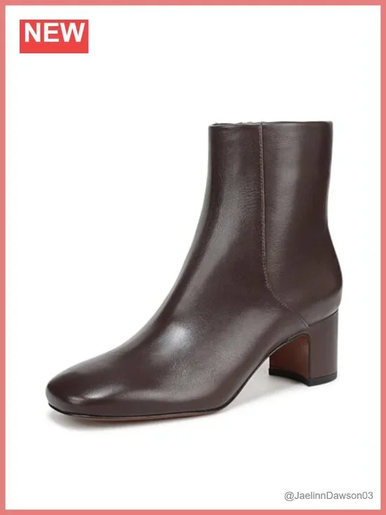 Vince Kellan Zip Short Boots Leather Ankle Boots Block Heel