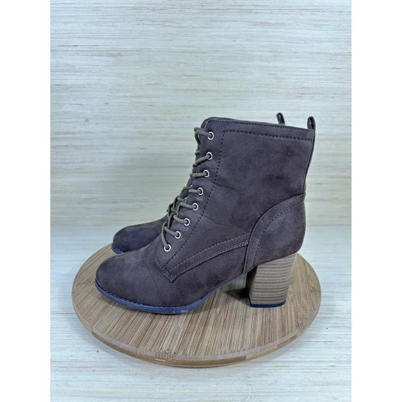Journee Collection Baylor Lace Up Stacked Brown Suede Heeled Booties Womens 8.5