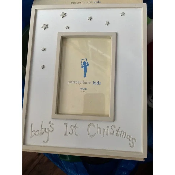 Pottery Barn Kids Babys 1st Christmas Picture Frame holds‎ 4x6 Cream Stars New